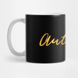 Autumn Name Hand Lettering in Faux Gold Letters Mug